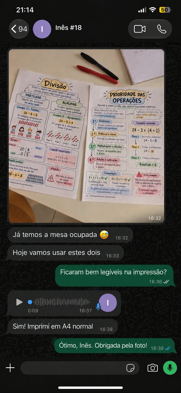 Depoimento WhatsApp de Inês com mapas impressos na mesa