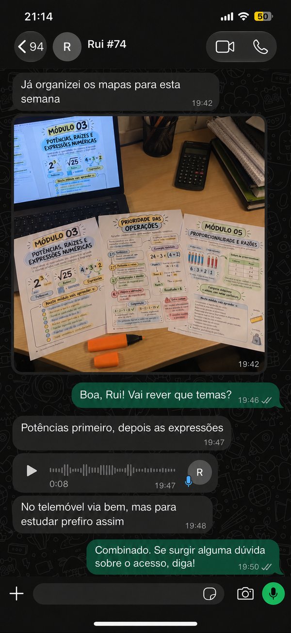 Depoimento WhatsApp de Rui com mapas organizados na secretária