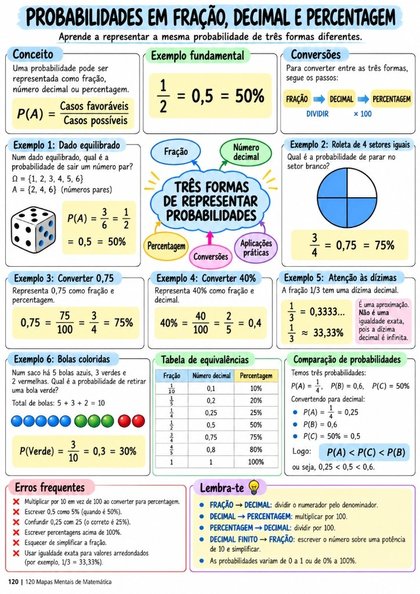 Mapa Mental - Probabilidades em Fração, Decimal e Percentagem
